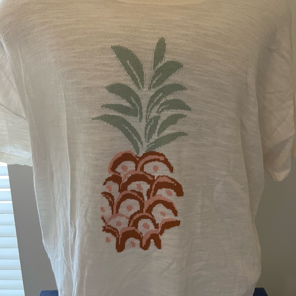 LOFT Beige Slub Sweater with Pineapple XL